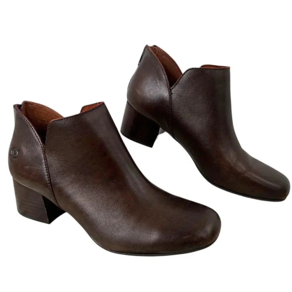 BORN Benna Leather Ankle Boot Back Zip in Dark Brown Women’s Size 7M